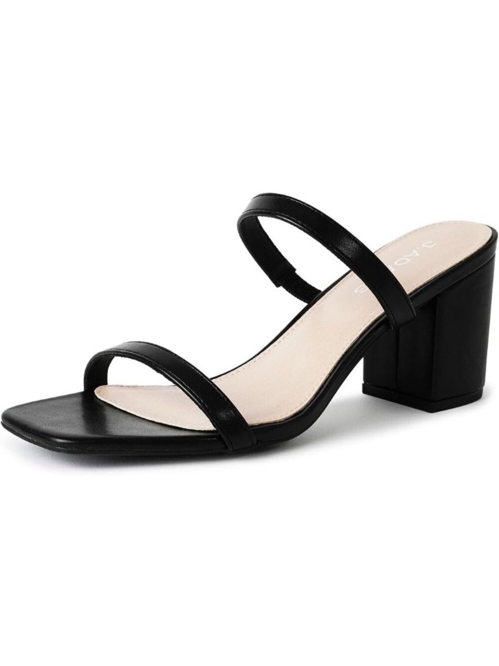 Women's Black Leather Summer Flat Mules Square Toe Double Band Low Block Heel